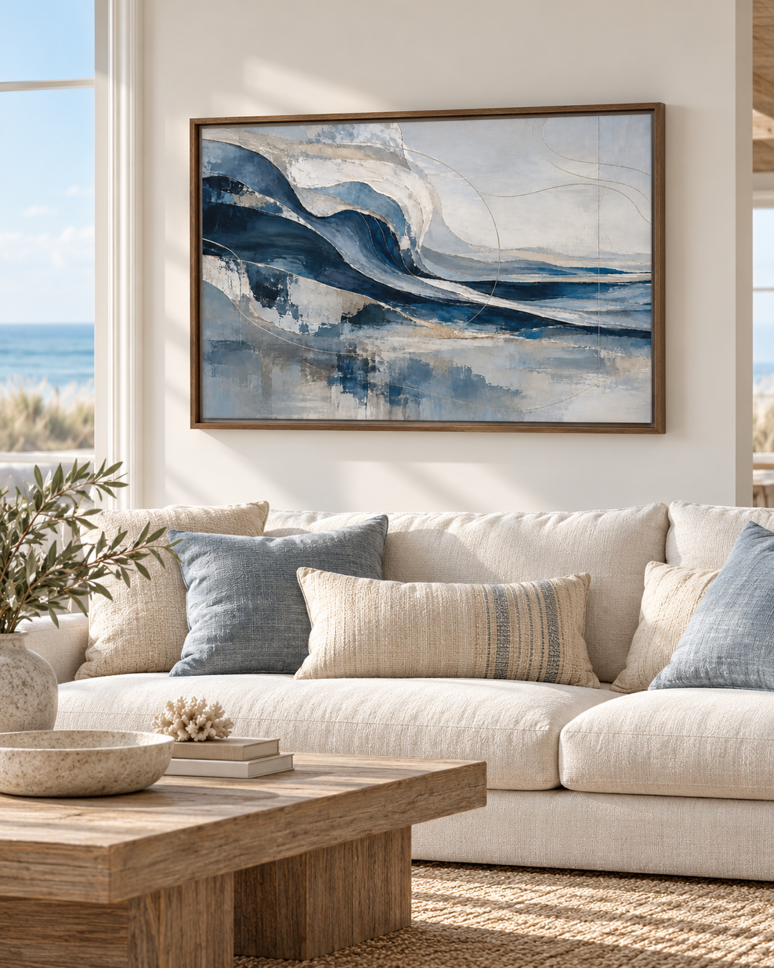 Atlantic Motion | Framed Coastal Abstract Canvas, 36″ × 24″